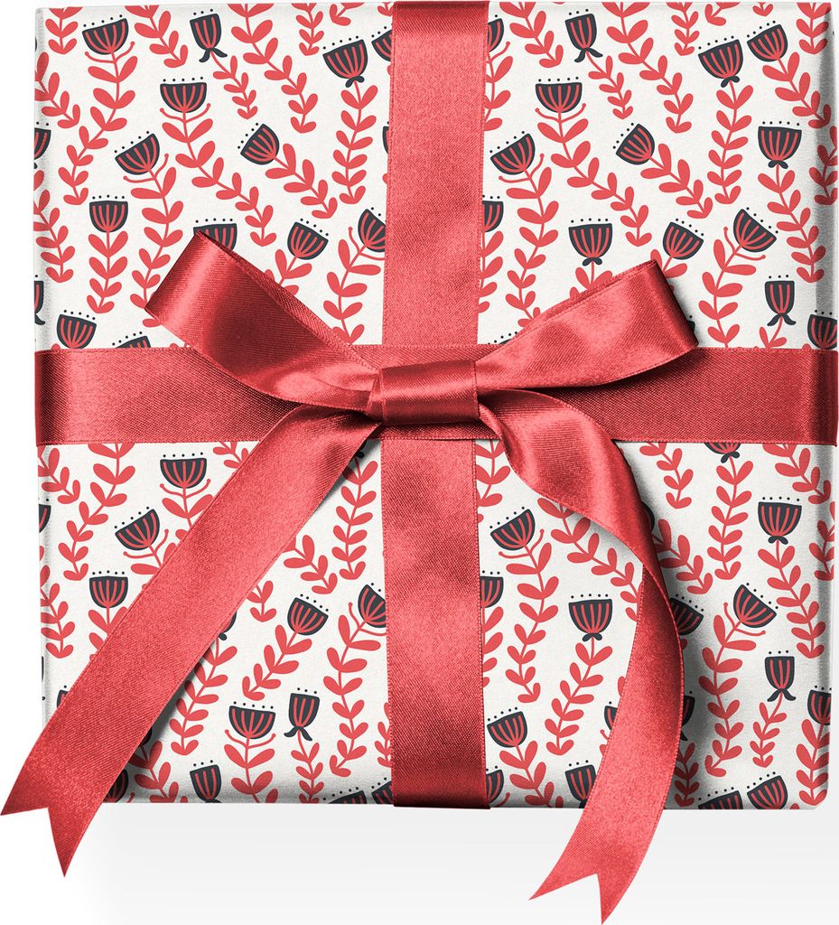 Florales skandinavisches Geschenkpapier mit grafischen Blumen Ranken, rot - G22191, 32 x 48cm