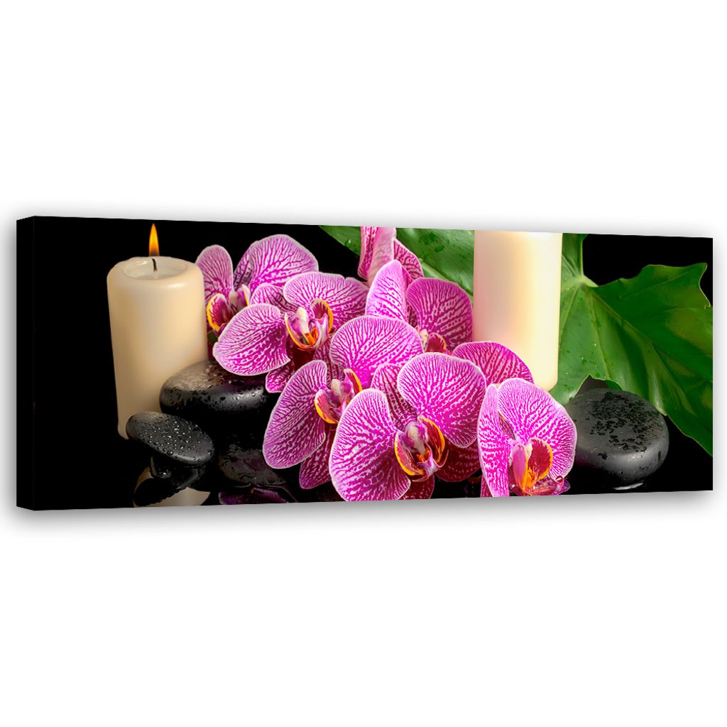 Leinwandbild Orchidee Orchideen-Kerzen 90x30 Feeby Violett bild für die wand bereit zum aufhängen