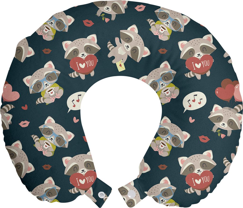 ABAKUHAUS Romantisch Reisekissen Nackenkissen, Waschbär Ich liebe dich, Schaumstoff Reiseartikel für Flugzeug und Auto, 30x30 cm, Mehrfarbig