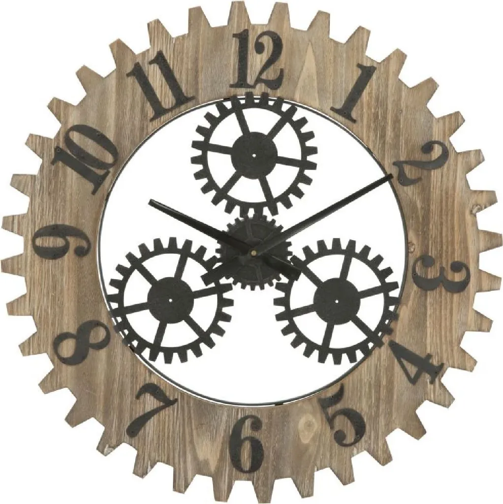 Horloge Design Engrenages Ingranaggio Plus Ø60cm Noir et Bois Mauro F.