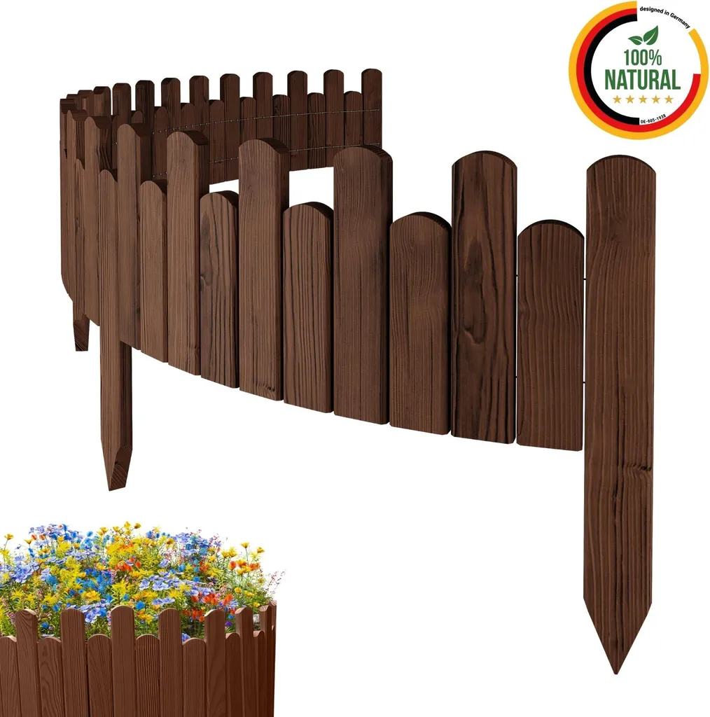 Bordure de Jardin Bois Marron 200 cm Haute Résistance avec Piquets