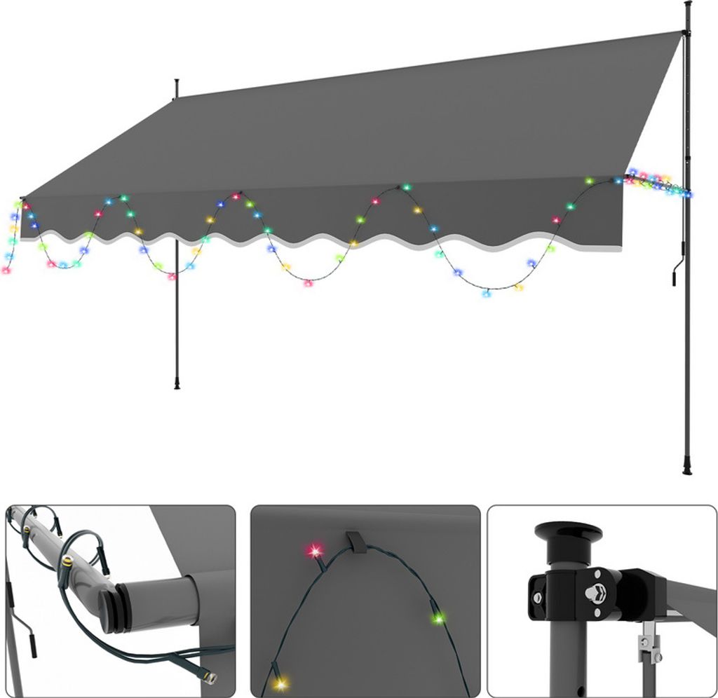 Jayseuw tenda a morsetto con LED 400x120cm Tenda da sole Immagine del prodotto 