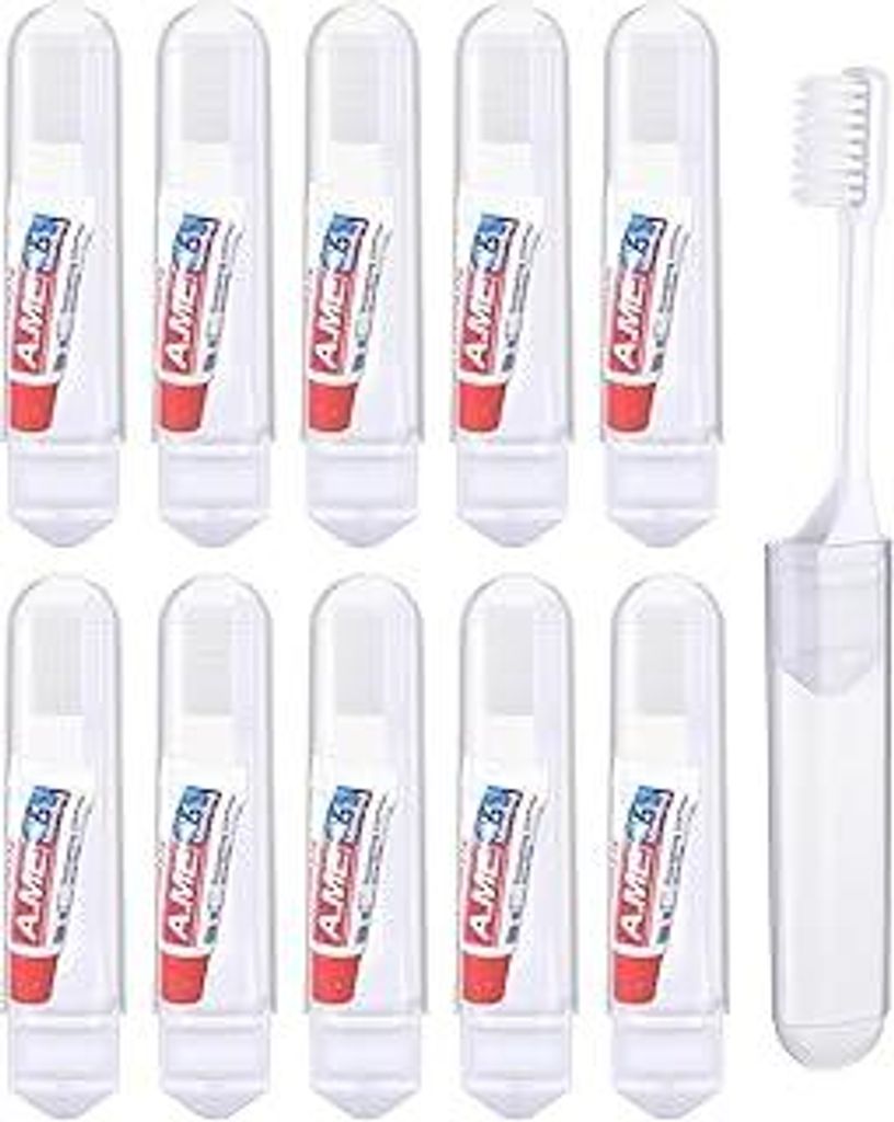 Donvuka 10 Stück Reisezahnbürste Klappbar mit Zahnpasta, Reise Zahnbürste, Mini Zahnbürste to go für Unterwegs, Camping und Reisen (Weiß)
