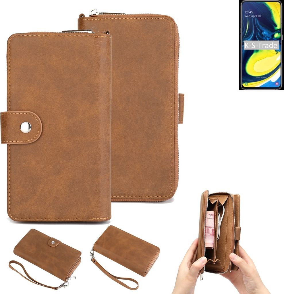 K-S-Trade Handyhülle Schutzhülle kompatibel mit Samsung Galaxy A80 & Portemonnee Tasche Handytasche Case Etui Geldbörse Wallet braun (1x)