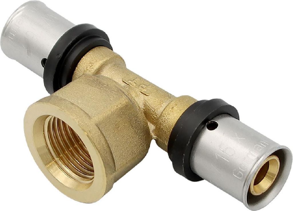 Pressfitting T-Stück 16x2 1/2 Zoll 16x2 mm IG TH Kontur Verbundrohr