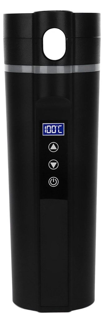 Elektrisch beheizter Reisebecher, 450 ml, intelligente Temperaturregelung, geräuscharm, schwarz, beheizter Autobecher für Reisen, Camping