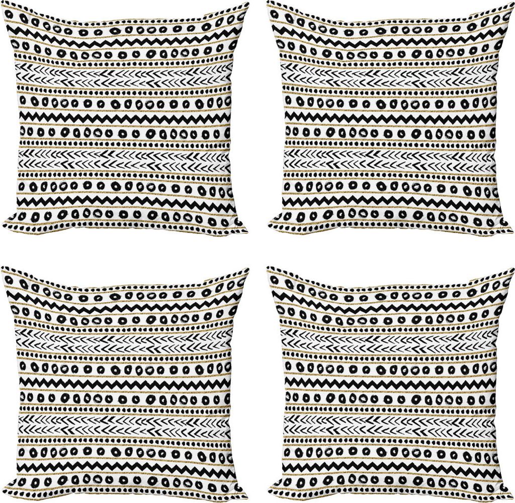 ABAKUHAUS Gestreift Kissenbezug Set (4 Stück), Abstrakt Primitive, Moderner Doppelseitiger Digitaldruck, 40 cm x 40 cm, Schwarz Gelb