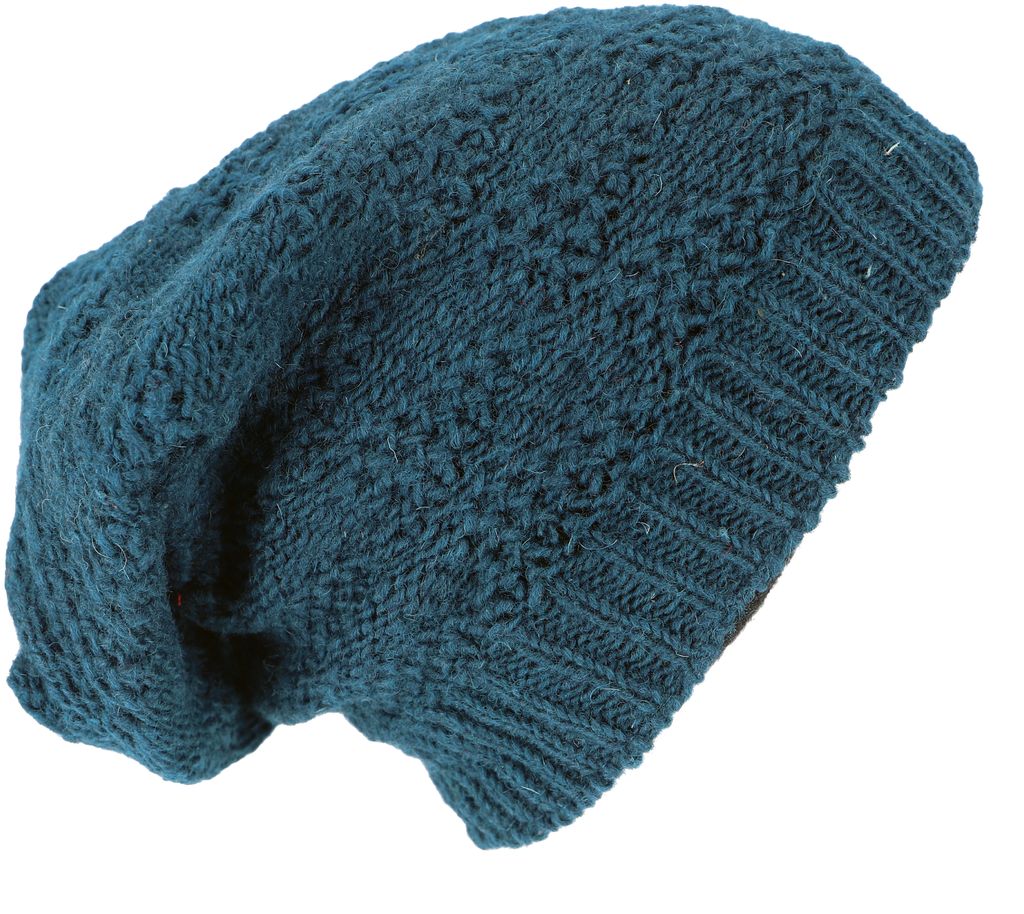 Handgestrickte Beanie Mütze, Gefütterte Wollmütze - Petrolblau, Uni, Wolle, Mützen