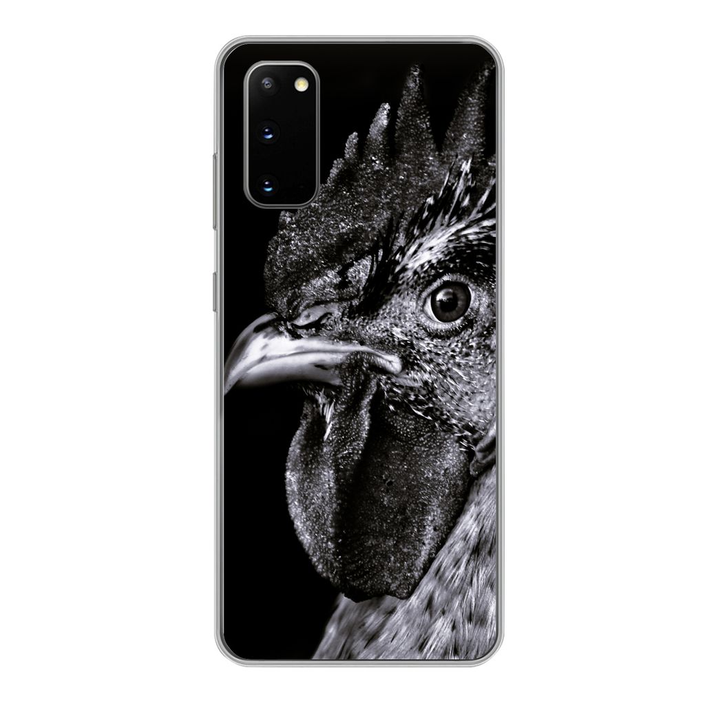 MuchoWow Handyhülle Schutzhülle Hülle für Samsung Galaxy S20 Hahn - Vogel - Schwarz - Weiß Silikon Softcase Handy Hülle - Bild