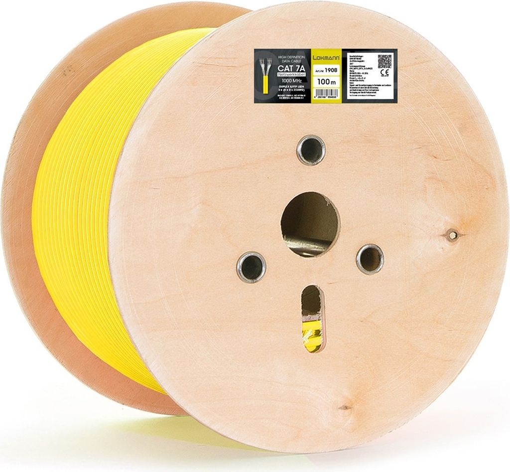 Lokmann Patch CAT 7A Duplex Netzwerkkabel 100m (1000 MHz, S/FTP, LSZH, Kupfer, AWG 23, Gelb)