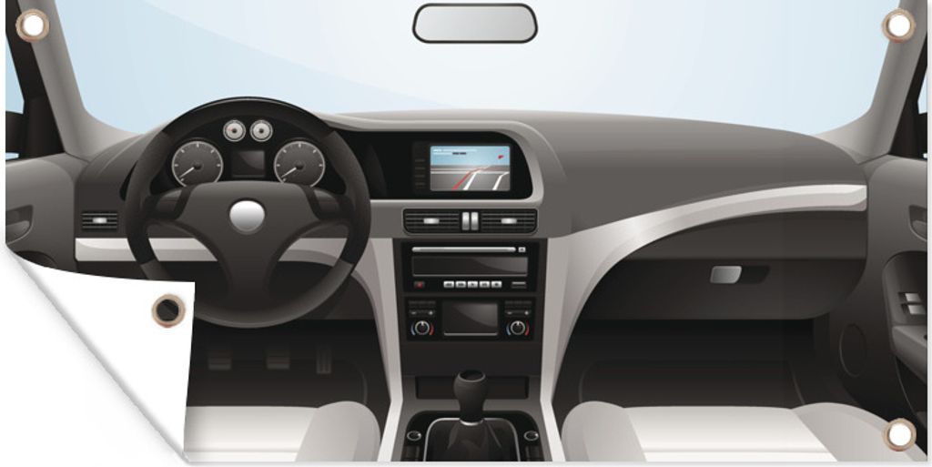 MuchoWow 60x30 cm Outdoor-Poster Gartendeko Sichtschutz Garten Poster für den Garten Illustration des Armaturenbretts in einem Auto unter blaue...