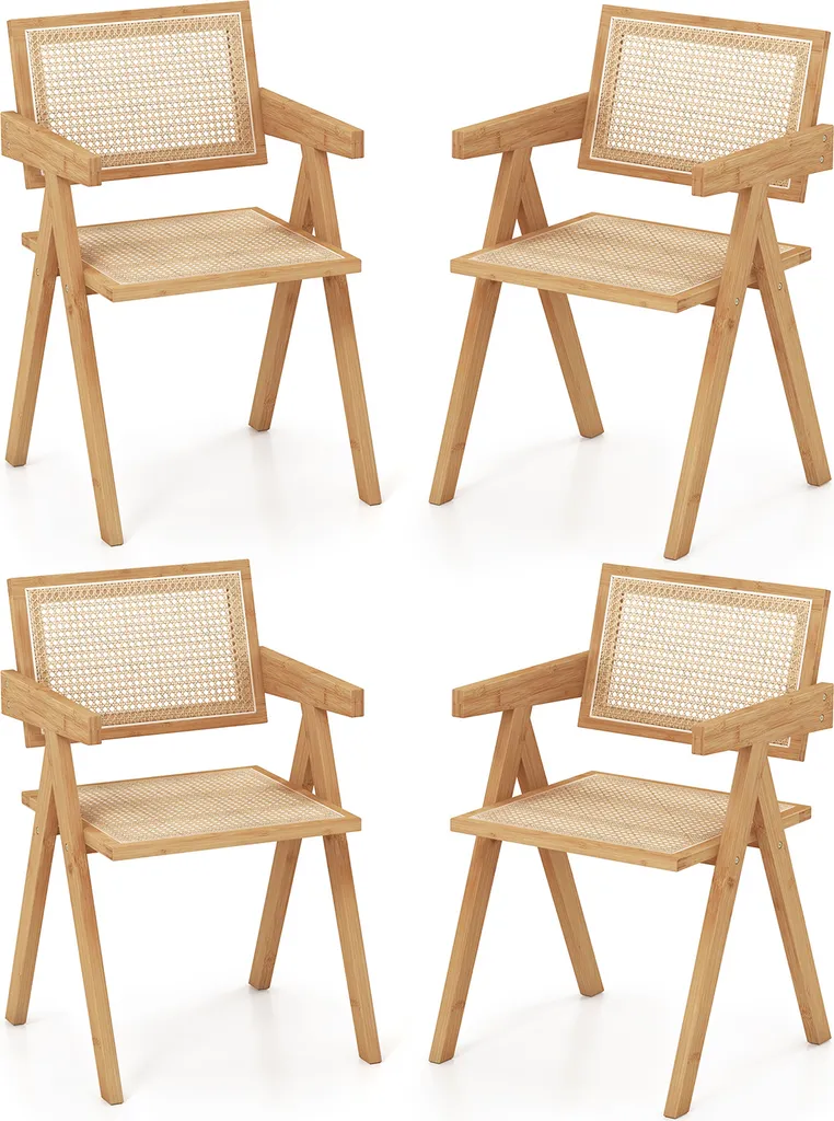 Chaise de Salle à Manger Confortable avec Dossier Lot de 4 en Bambou