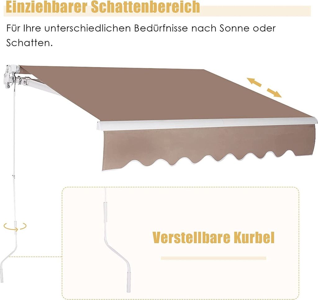 Aleko Einziehbare Markise – Elfenbeinfarben, Sonnen- & Regenschutz Ohne Strom