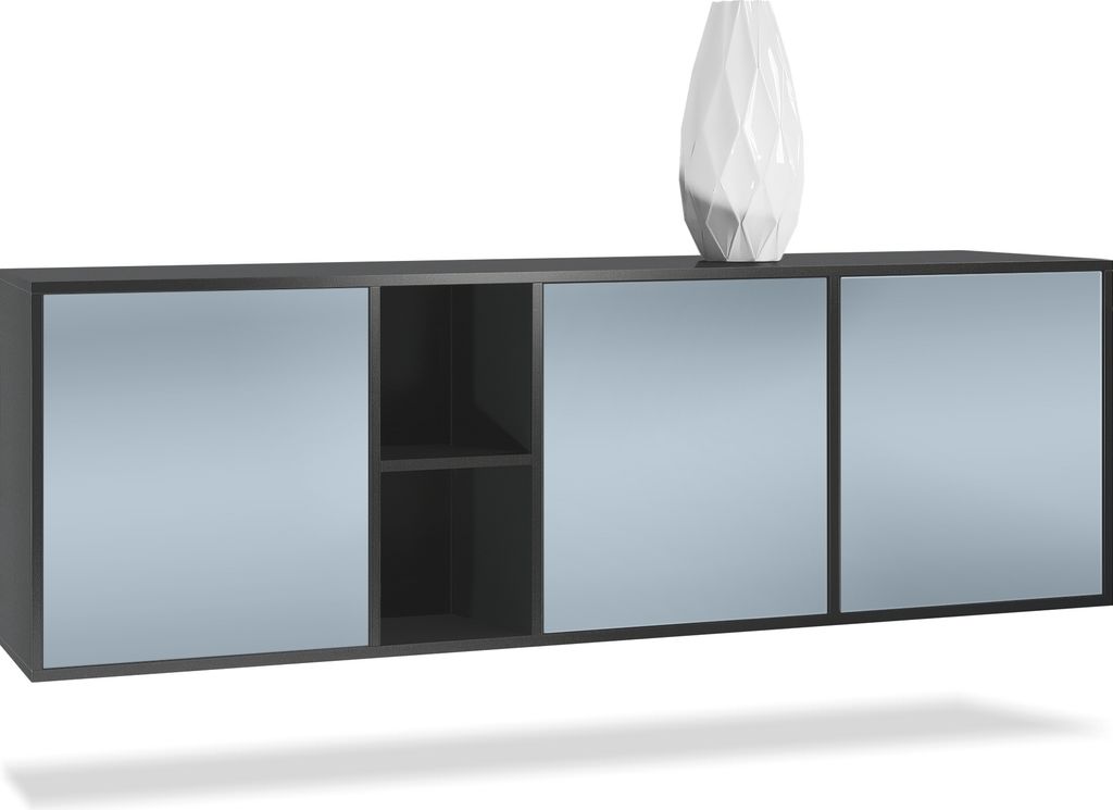 Vladon Kommode Cuba, Germany, Schwarz matt/Denim matt - Modernes Sideboard für Ihr Wohnbereich - (BxHxT) 182x53x35 cm