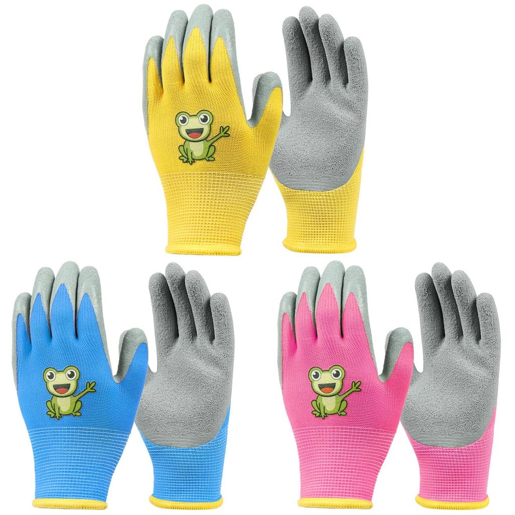 Paar Kinderarbeitshandschuhe, Kindergartenhandschuhe, rutschfeste Latex-Schutzhandschuhe mit Handflächenbeschichtung (L 17 cm, B 7 cm, Mittelfinge...
