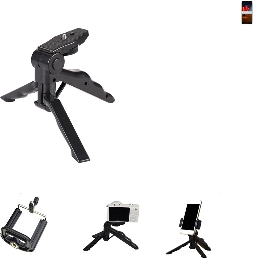 K-S-Trade Stativ Tisch-Ständer Dreibein Handy-Stativ Ständer kompatibel mit ZTE Blade V9 Vita Mini-Stativ Smartphone Tripod Handy-Stativ aus Plastik