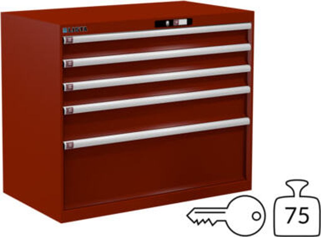 Lista Schubladenschrank - 78.742.070 - 850x1.023x572 mm (HxBxT) - 5 Schubladen - 75 kg - Key Lock - rubinrot (RAL 3003)