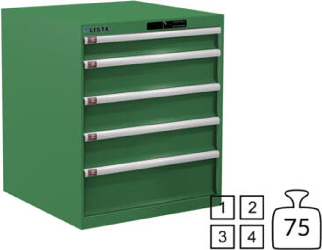 Lista Schubladenschrank - 78.164.030 - 850x717x725 mm (HxBxT) - 5 Schubladen - 75 kg - Code Lock - resedagrün (RAL 6011)