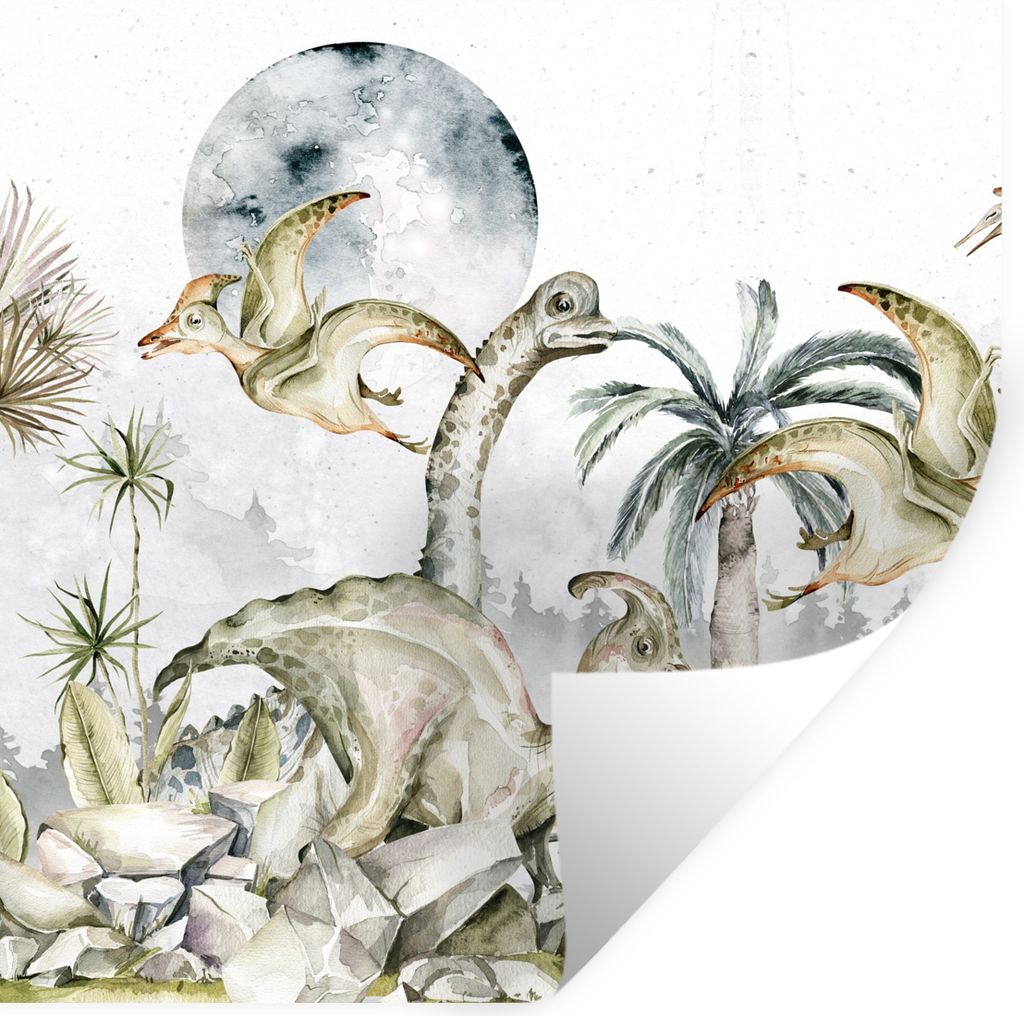 MuchoWow Wandtattoo Wandsticker Wandaufkleber Dinosaurier - Kinder - Dschungel - Grün - Tiere - Natur 80x80 cm Selbstklebend und Repositionierba...
