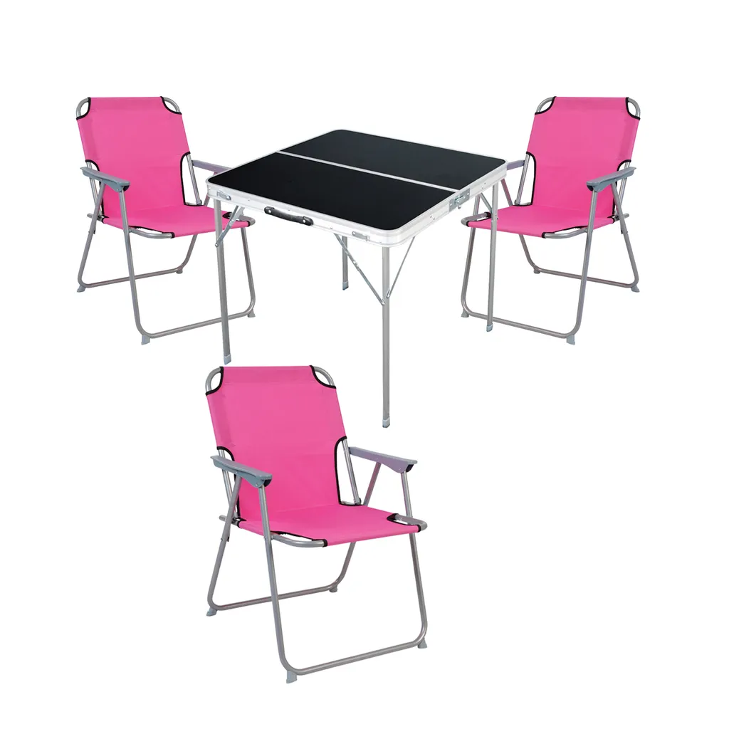 Arredo Campeggio Rosa in Alluminio 80x80x70cm | Set 4 Mobili Chic