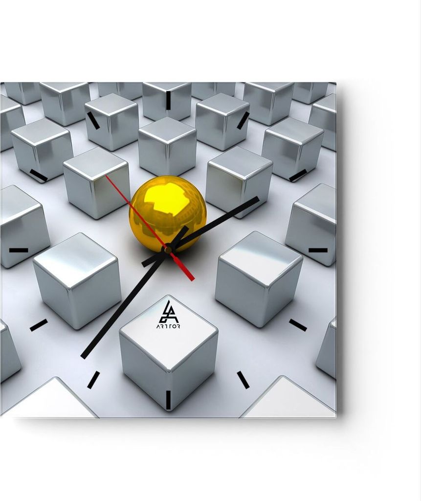 Wanduhr - Quadrat - Glasuhr - Abstrakt computergrafik würfel - 40x40cm - Schleichendes Uhrwerk - Lautlos - zum Aufhängen bereit - Dekoration Mode...