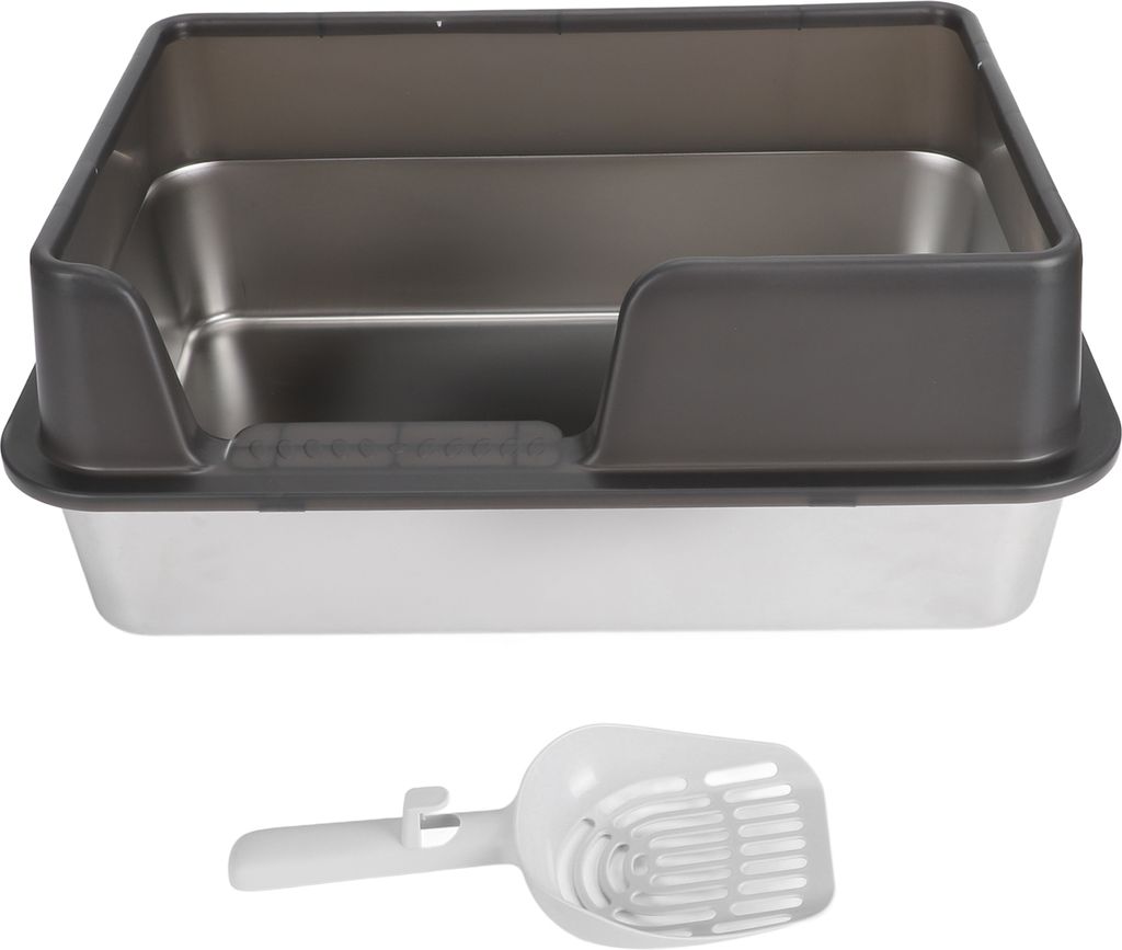 Katzenklo Edelstahl, geschlossen, hohe Wände, schwarz, für kleine & mittlere Katzen