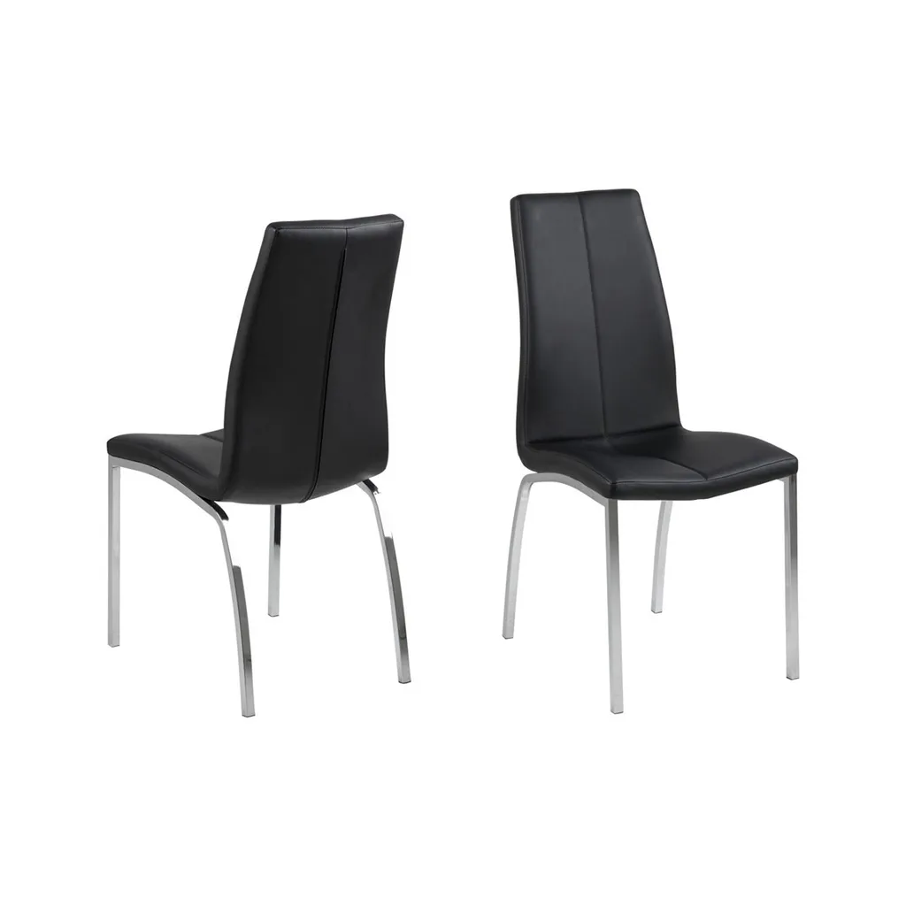 Chaise de repas confortable en similicuir noir et pied chromé pour salon