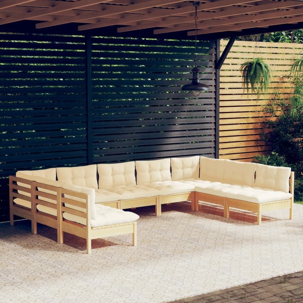 ZMH 9-tlg. Garten-Lounge-Set mit Creme Kissen Massivholz Kiefer