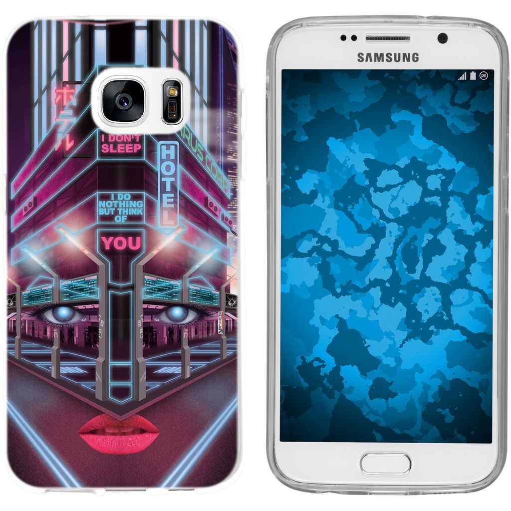 PhoneNatic Case kompatibel mit Samsung Galaxy S7 Silikon-Hülle Retro Wave Cyberpunk.02 M5