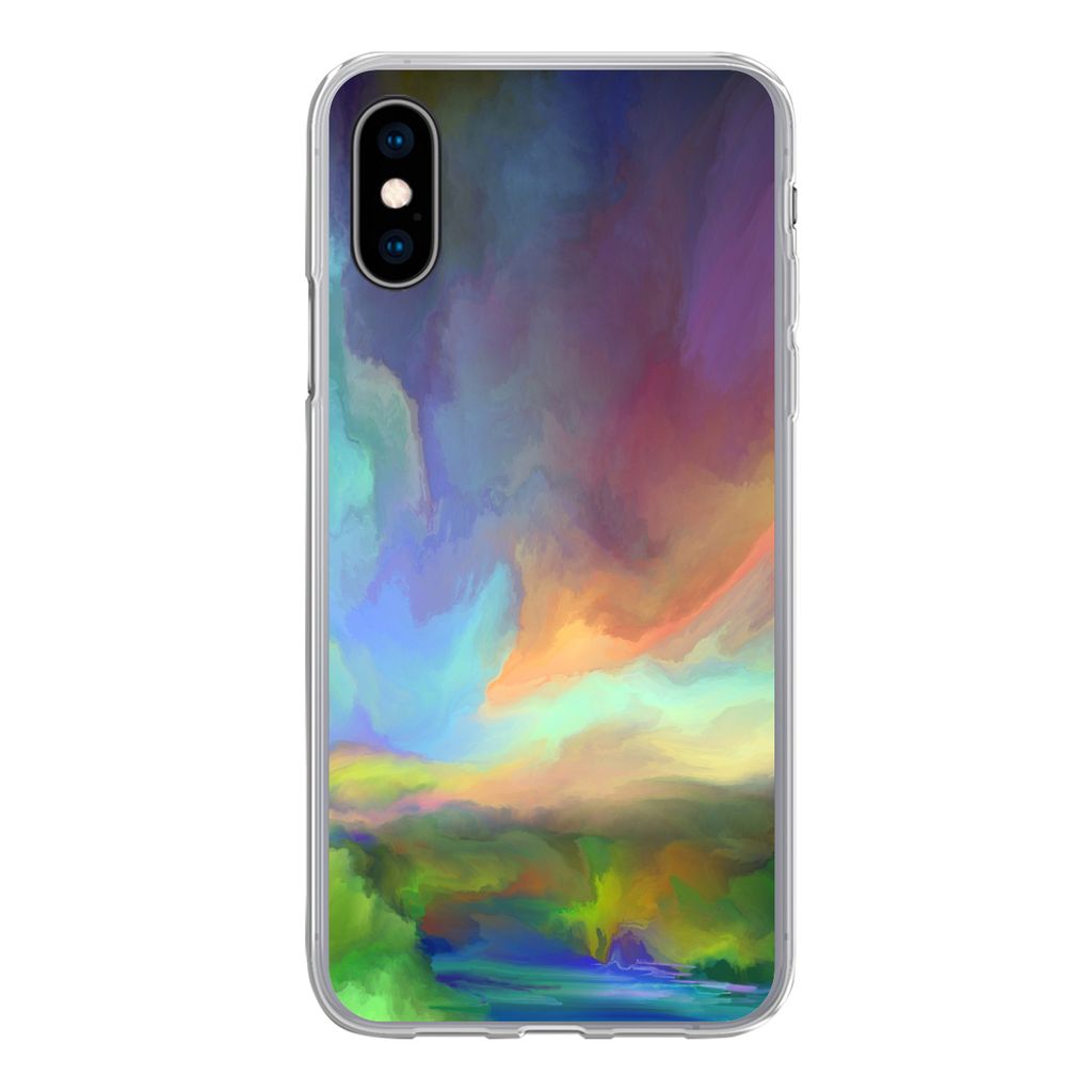 MuchoWow Handyhülle Schutzhülle Hülle für iPhone X Landschaft - Aquarell - Himmel Silikon Softcase Handy Hülle - Handyhülle