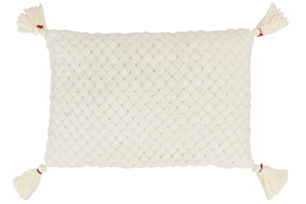 J-Line Coussin Crochet Blanc avec Glands en Acrylique - 58x39x10cm
