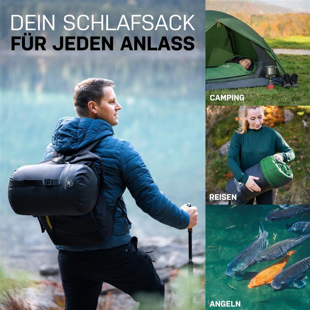 NORDBÄR Mumienschlafsack 3-Jahreszeiten grün