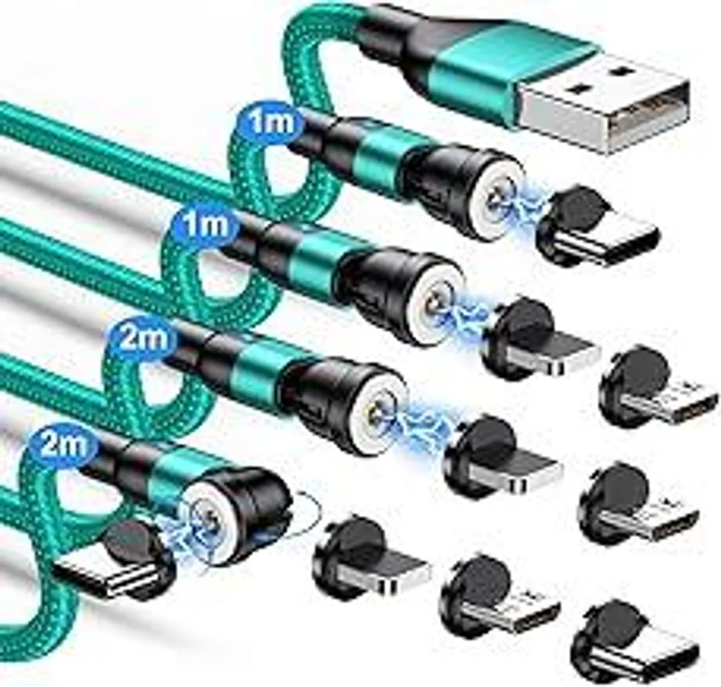 Caricabatterie Magnetico Auto 360°/180° Set 4 Cavi Nylon USB Multiplo