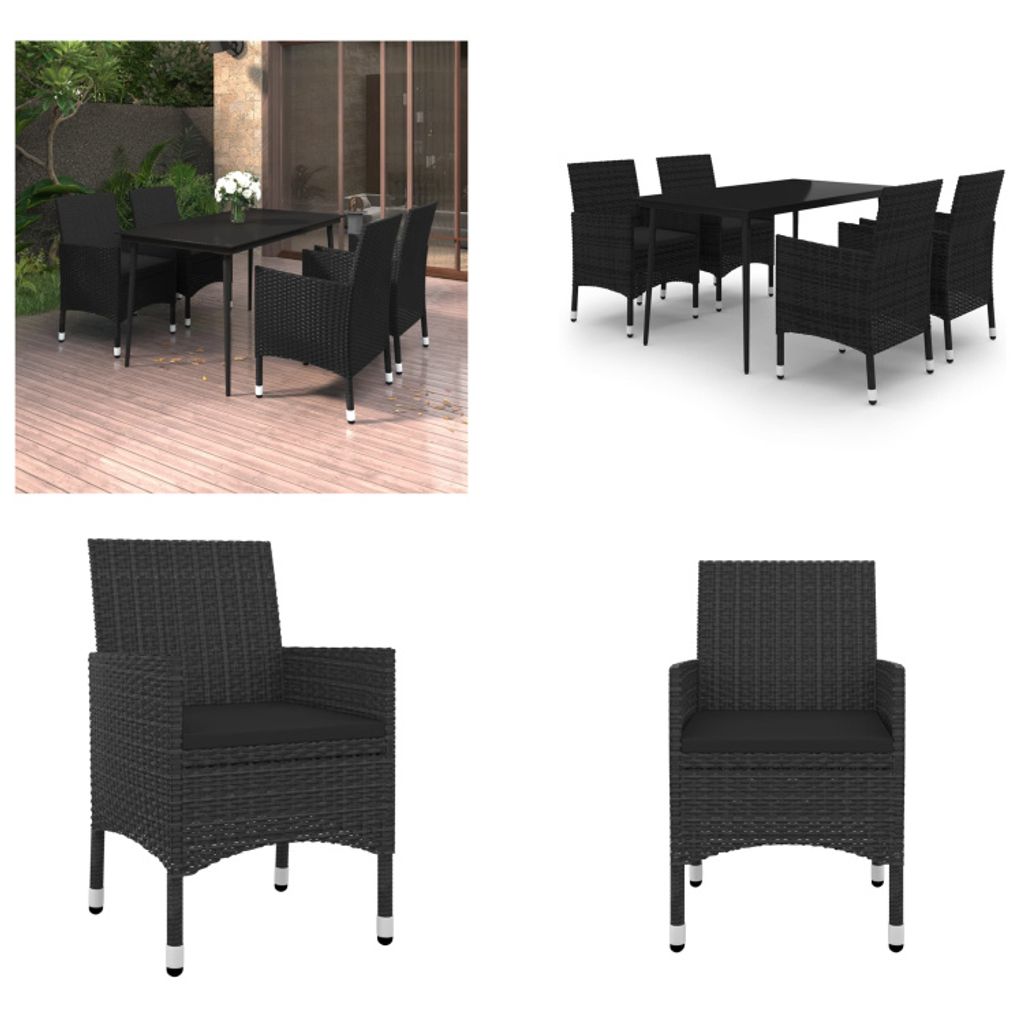 vidaXL 5 tlg. Garten Essgruppe mit Auflagen Poly Rattan und Glas - Garten-Essgruppe - Garten-Essgruppen - Outdoor-Essgruppe - Gartentisch Und Stuhl