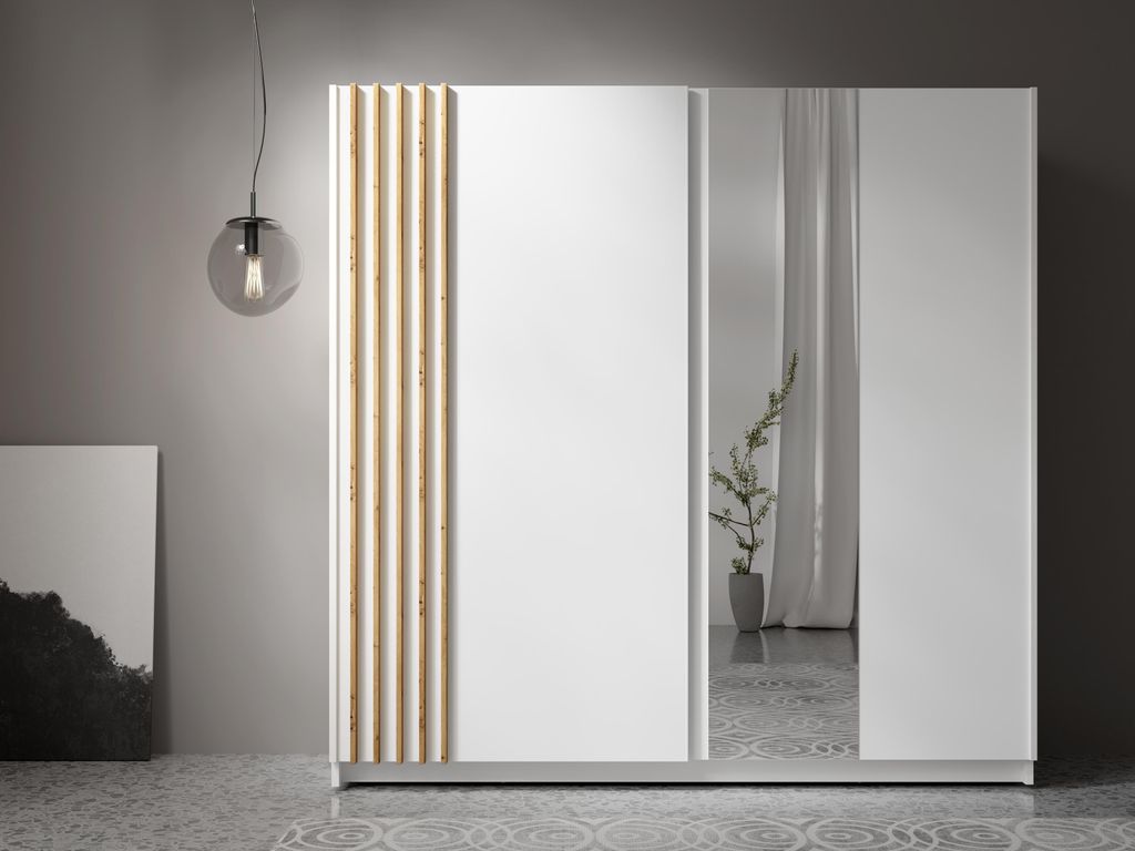 AX LIVING Kleiderschrank weiß mit Spiegel 200 cm – Beralto Produktbild 