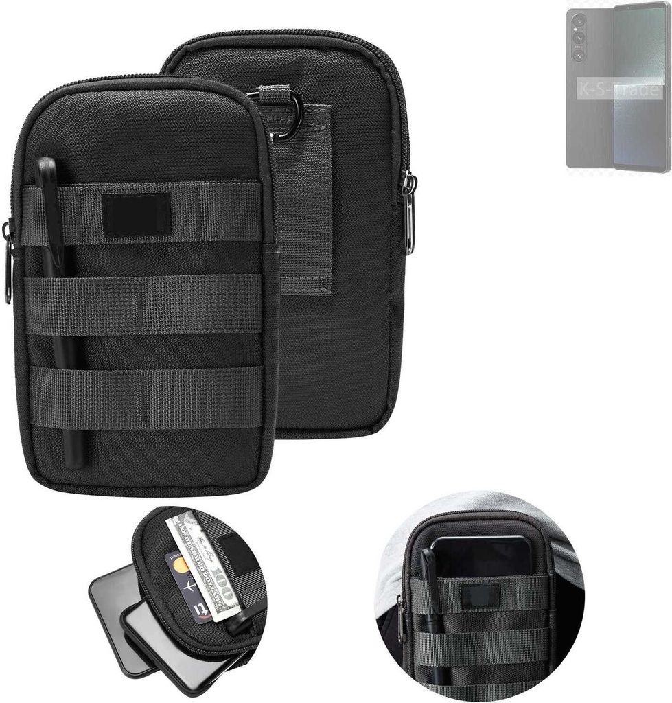 K-S-Trade Holster Gürtel Tasche kompatibel mit Sony Xperia 1 V Handy Tasche Schutz Hülle dunkel-grau viele Fächer, 1x