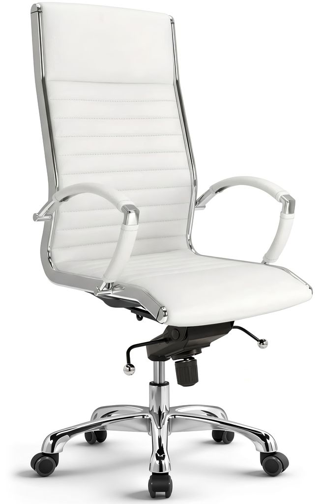 VERSEE Montreal Bürostuhl Leder Weiß – ergonomischer Chefsessel, komfortabler Arbeitsplatzstuhl, hohe Rückenlehne, stabil & belastbar bis 150 kg