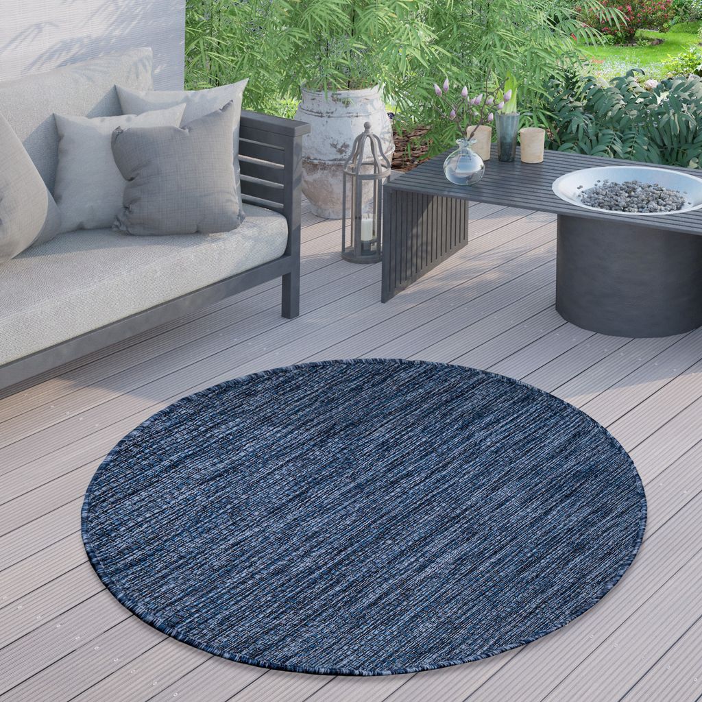 In- & Outdoor Teppich Flachgewebe einfarbig modern wetterfest für Terrasse Küche Einfarbiges Muster Grösse 80 cm Rund