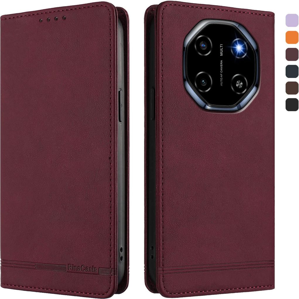 Hülle für Blackview Shark 6 / Oscal Tiger 8, Retro Kunstleder Ständer Klapphülle mit Kartenfächer und Magnetische Rot