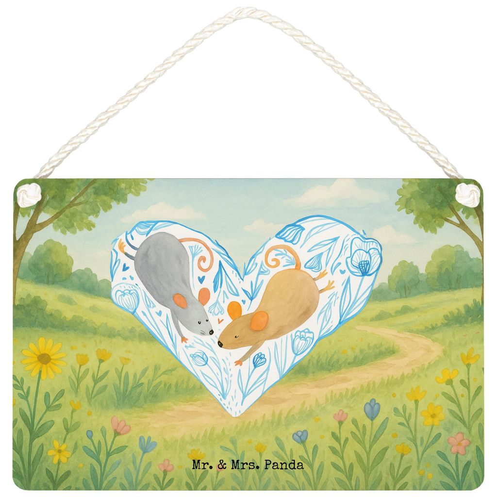 Mr. & Mrs. Panda Schild Mäuse Herz Design DIN A6 - Weiß - Geschenk, wandtafel, Hochzeit, Lieblingsmensch, Holzschild, Türschild, Freundin, klein...