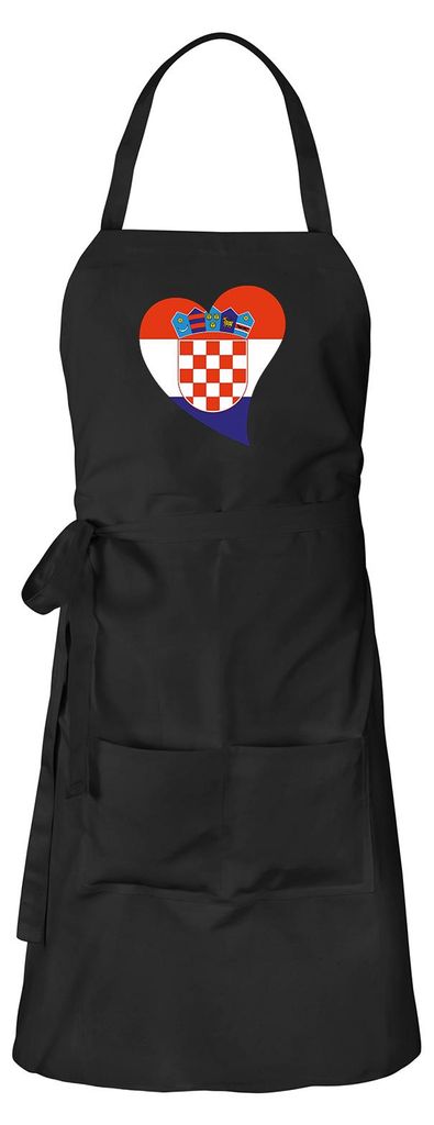 Huuraa Schürze Kroatien Flagge Herz Schwarz mit Taschen Baumwolle Kochschürze Geschenkidee