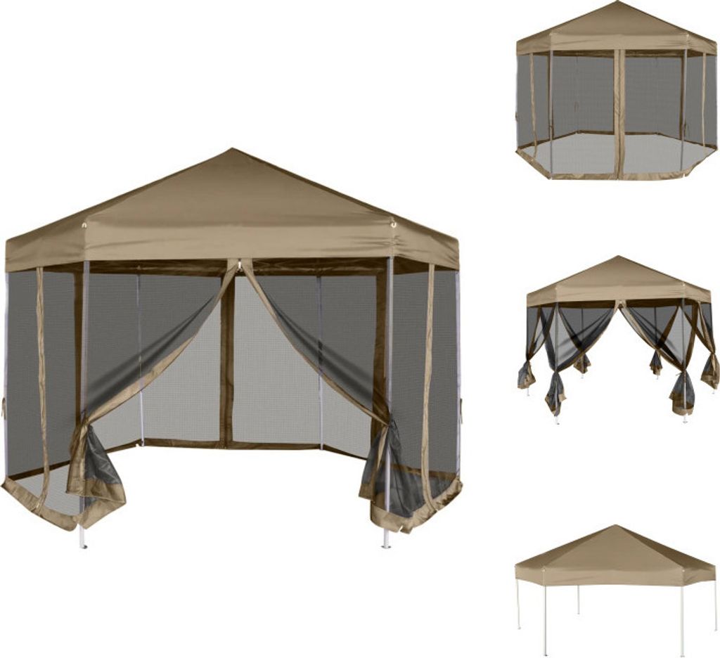 vidaXL Faltpavillon mit Seitenwänden Sechseckig 3,6x3,1m Taupe 220g/m² - Pavillons & Partyzelte