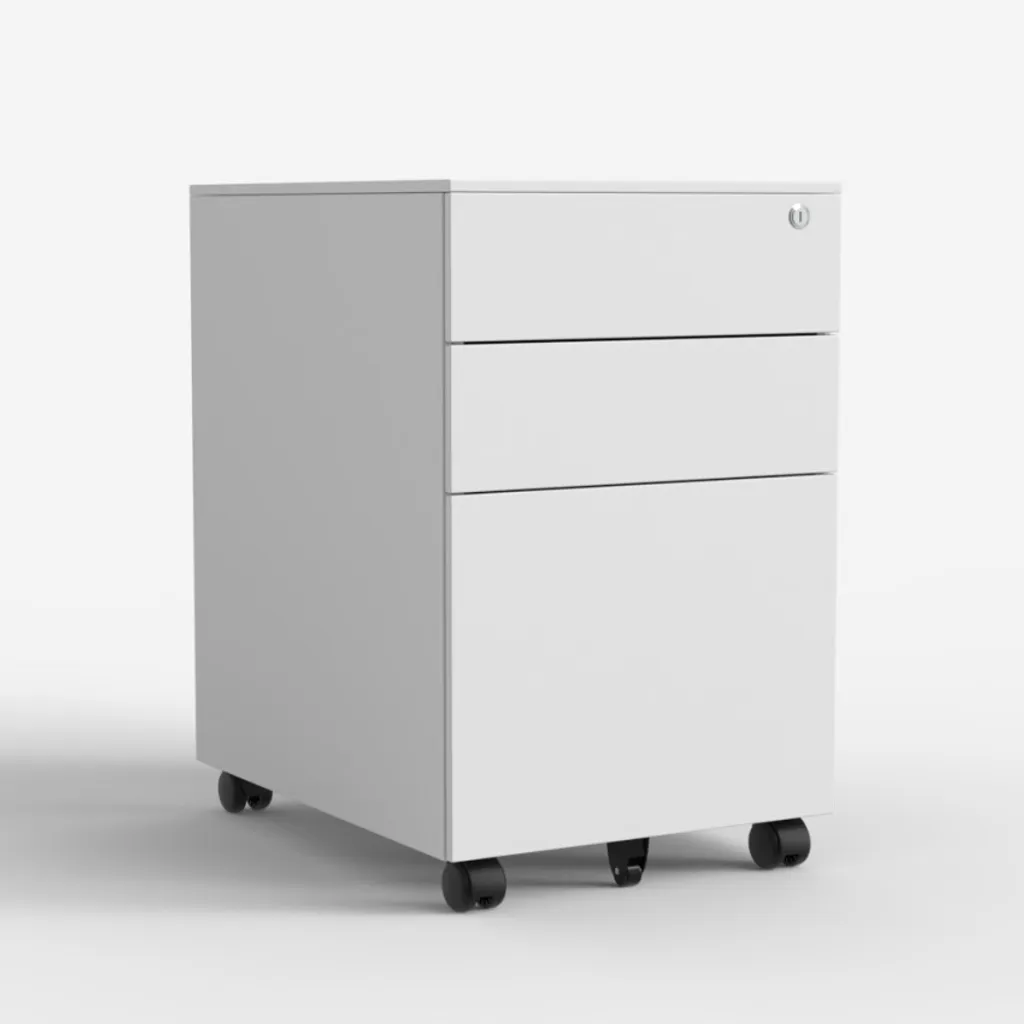 Meuble de Bureau Blanc avec Caisson à Tiroirs Fermant à Clé Rolly - 2