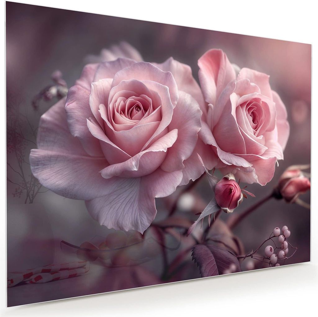 Glasbild 120x90cm in XXL für Wohnzimmer, Schlafzimmer Motiv Romantische Rosen