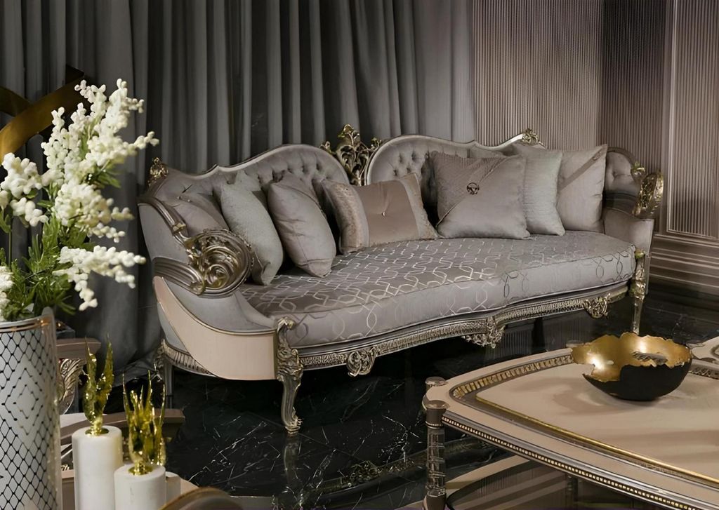 Stilvolle Beige Wohnzimmer Garnitur Polster 3-Sitzer Sessel Tisch