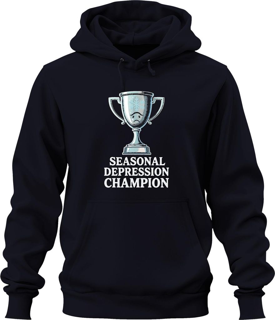 Seasonal Depression Champion winter trophy snowflake Geschenk Uni Hoodie Kapuzenpullover, Navy, M