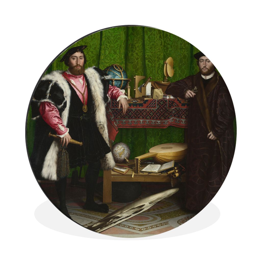 MuchoWow Aluminium Wandkreis Die jungen Gesandten - Hans Holbein Ø 60 cm Wanddeko Modern Wohnzimmer - Wand Kreis - Wandbild - Schlafzimmer - Alu...