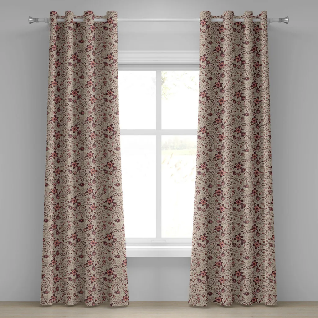 Rideau à œillets Fleur ABAKUHAUS style rétro 60s beige marron 280x225cm