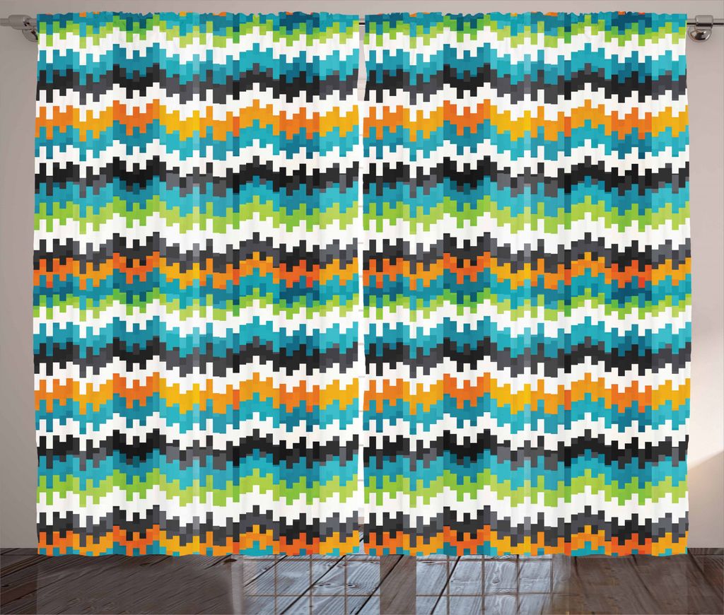ABAKUHAUS Geometrisch Rustikaler Vorhang, Trippy Forms Motiv, Wohnzimmer Universalband Gardinen mit Schlaufen und Haken, 280 x 245 cm, Mehrfarbig