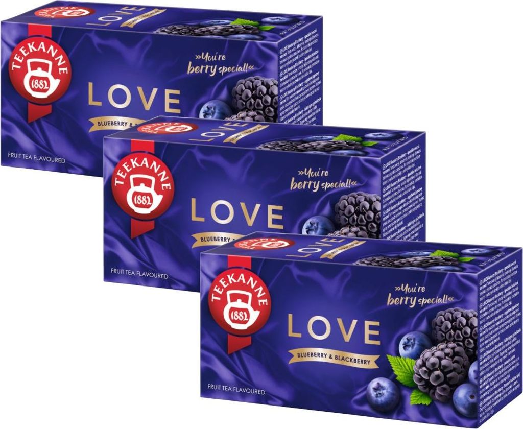 Teekanne Love Tee Blaubeere Brombeere 3x 20 Teebeutel - Früchtetee mit Stevia